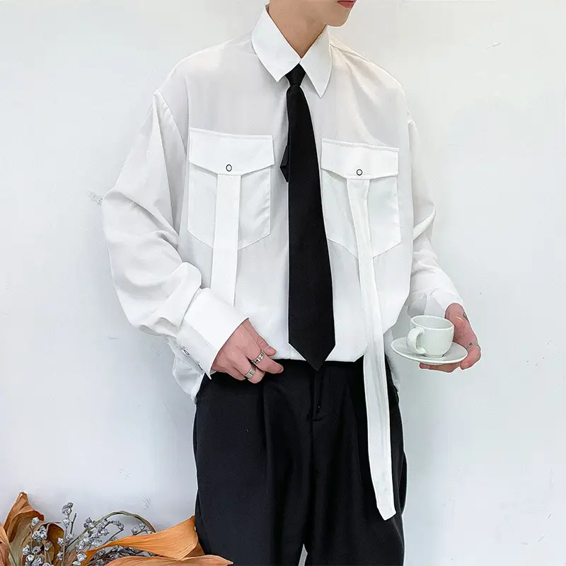 Men's 2020 Long Sleeve Shirt Black Cotton Street Style