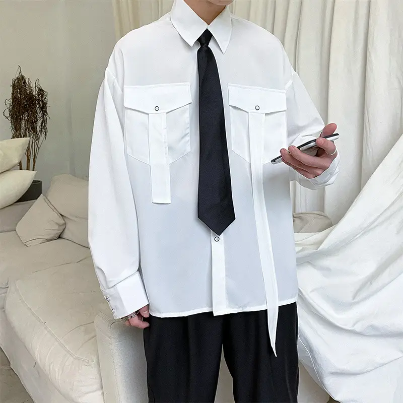 Men's 2020 Long Sleeve Shirt Black Cotton Street Style