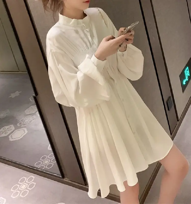 Black Long Sleeve Loose Fit Mid-Length Dress for Women - Image 6