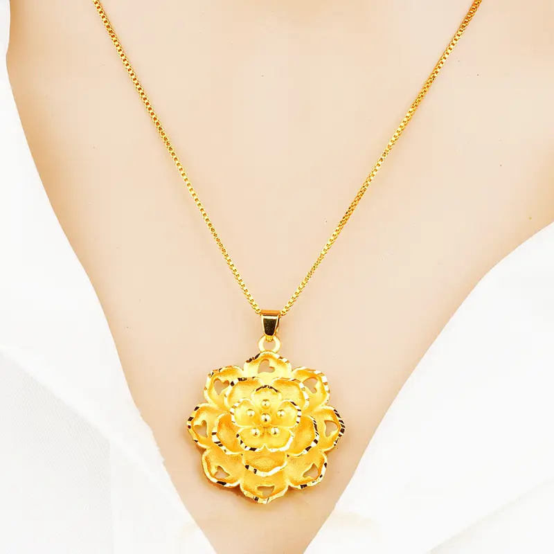 Ethnic Sand Gold Flower Pendant Women - Image 3