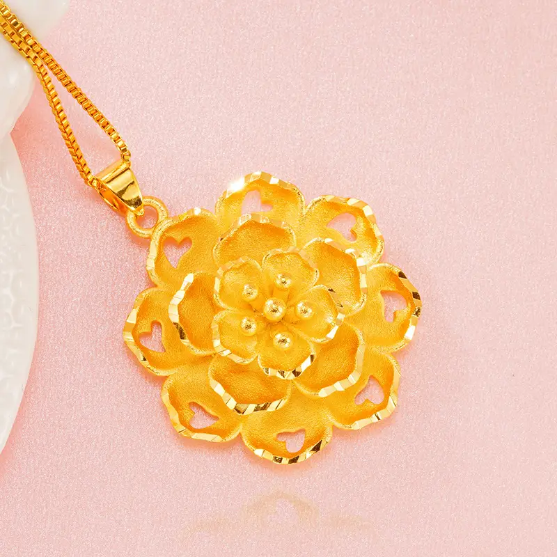 Ethnic Sand Gold Flower Pendant Women - Image 4
