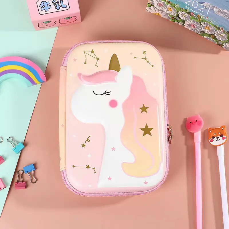 Pink Unicorn Cartoon Pencil Box for Girls Boys