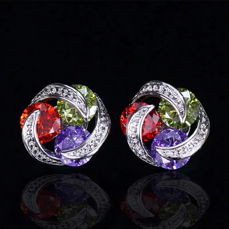 Zircon Stud Earrings Mix Color Women's Daily Wear - Image 4
