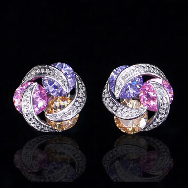 Zircon Stud Earrings Mix Color Women's Daily Wear - Image 5