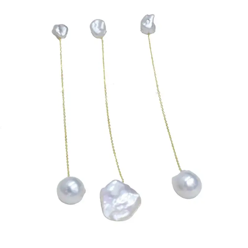 Freshwater Baroque Pearl Asymmetric Long Drop Earrings