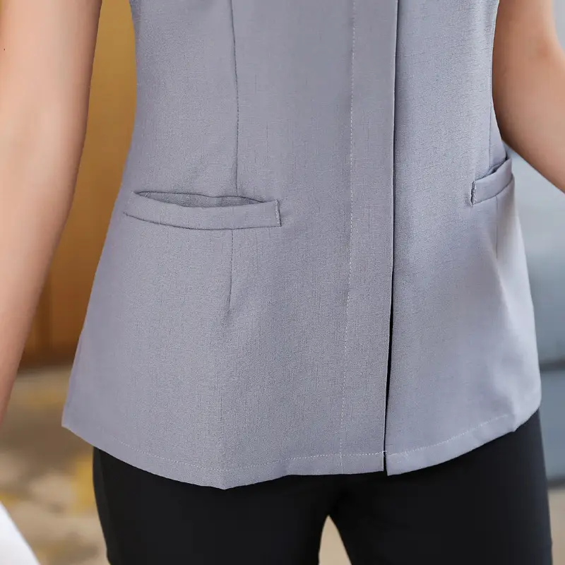 Women's Short Sleeve Hospital Cleaning Suit Beige Spring Fall - Image 4