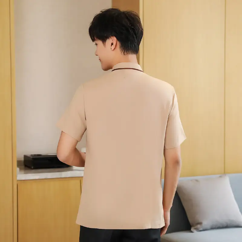 Women's Short Sleeve Hospital Cleaning Suit Beige Spring Fall - Image 5
