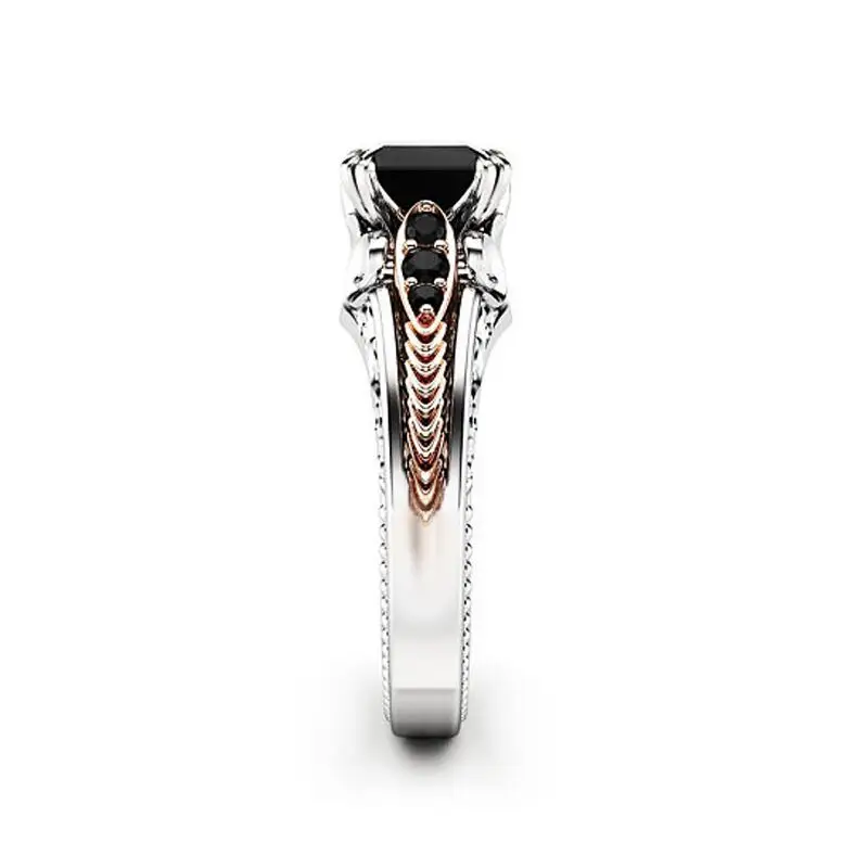 European American Women's Black Square Zircon Ring with 8 Claws