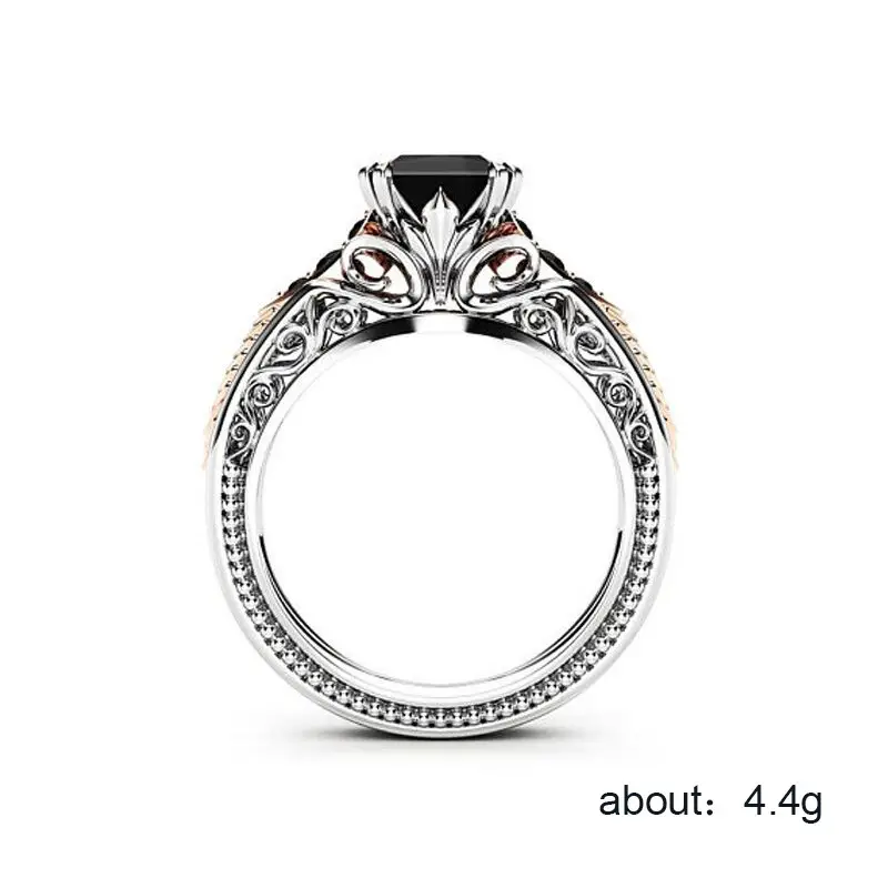 European American Women's Black Square Zircon Ring with 8 Claws