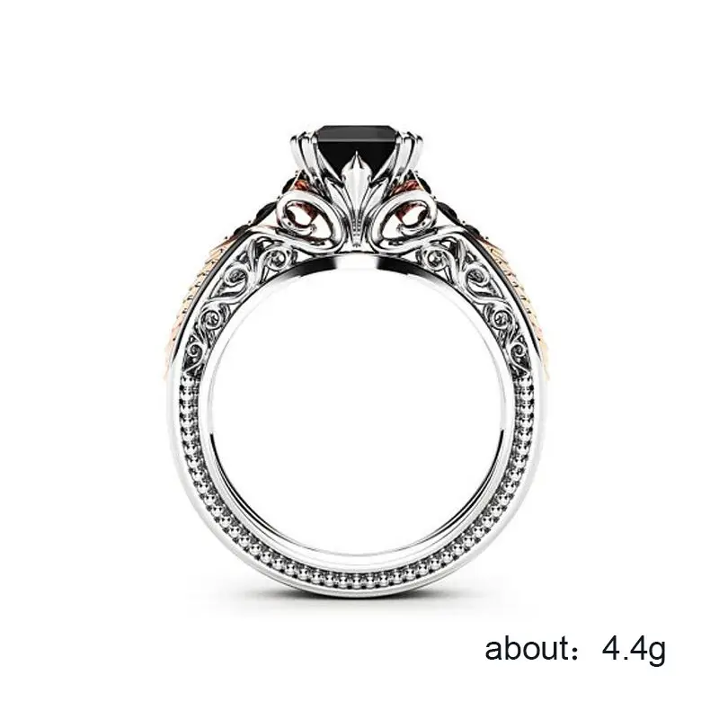 European American Women's Black Square Zircon Ring with 8 Claws — feature 1
