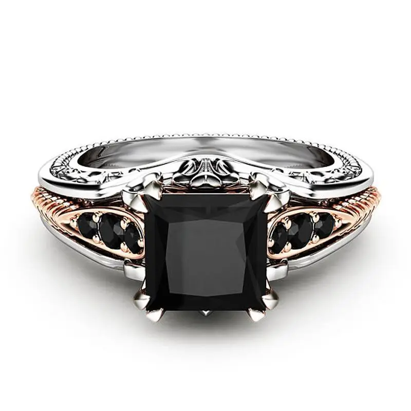 European American Women's Black Square Zircon Ring with 8 Claws — feature 2