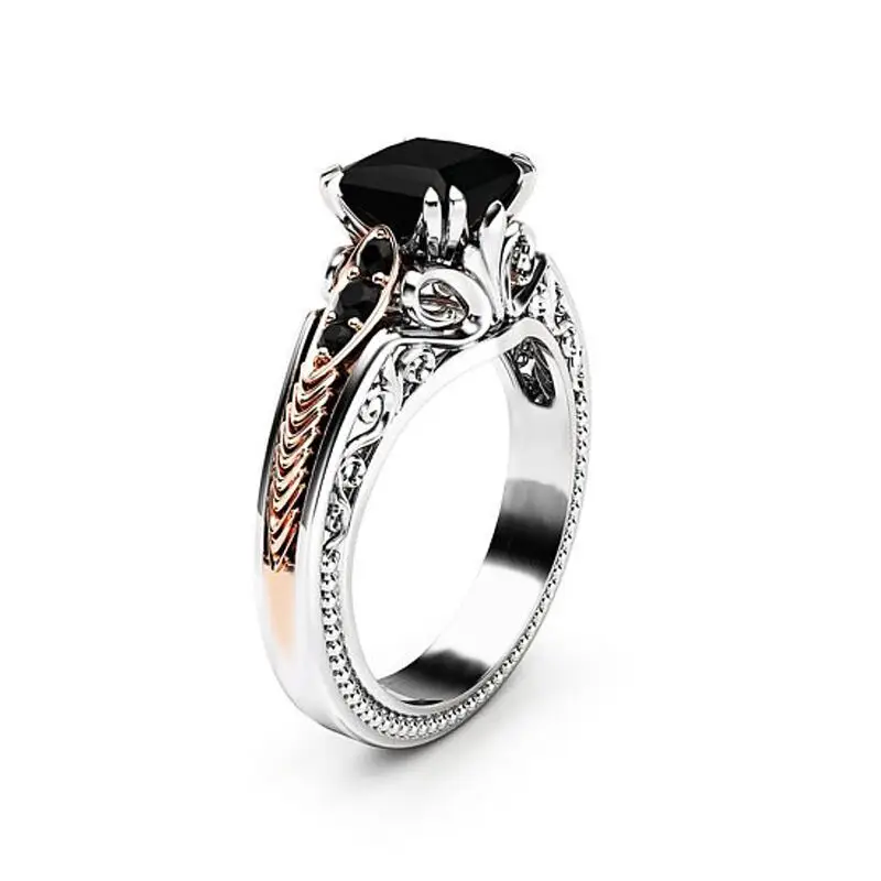 European American Women's Black Square Zircon Ring with 8 Claws — feature 3