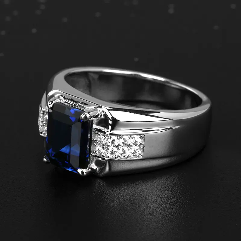 Men's Open Ring with Blue Sapphire & Diamond Set - Image 4