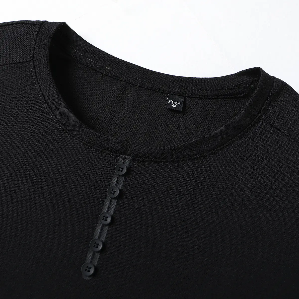 Men's Black Button T-Shirt Summer New - Image 3
