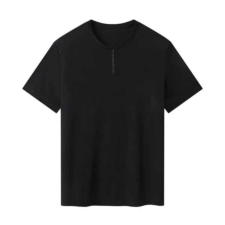 Men's Black Button T-Shirt Summer New — feature 5