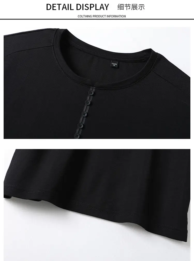 Men's Black Button T-Shirt Summer New — feature 7