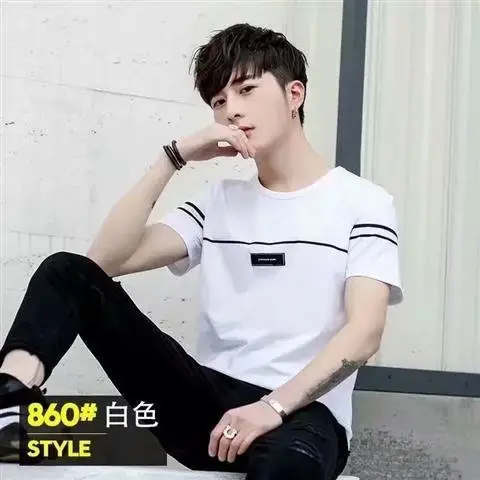 Men Grey Crewneck Short Sleeve T-Shirt Large Size - Image 9