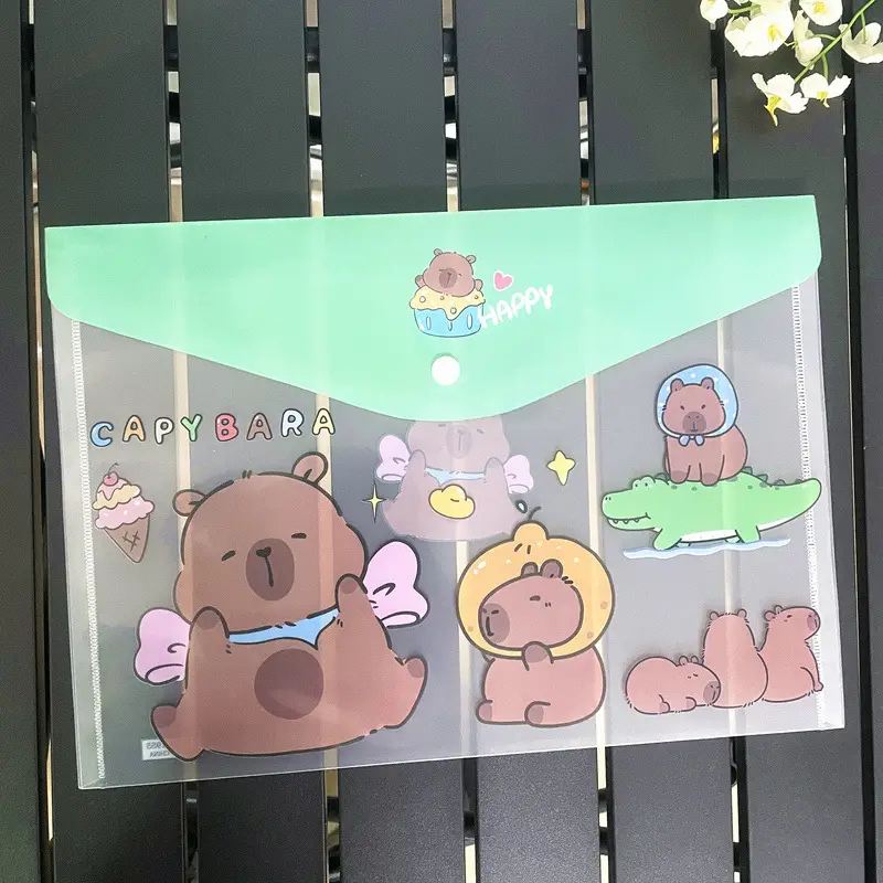 Creative Stationery Cute Cartoon File Bag A4 Cartoon Children's Buckle Bag File Set Clip Test Paper Bag Data Contract Bag