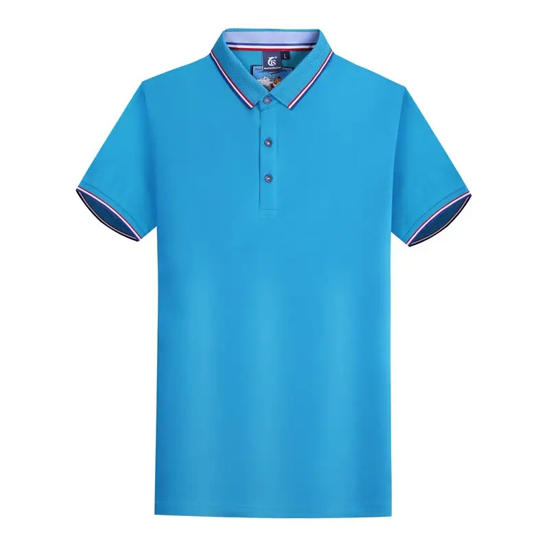 Men Blue Polo Shirt with Embroidered Collar
