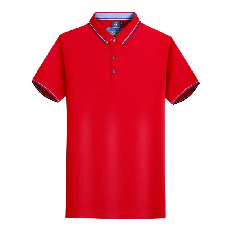 Men Blue Polo Shirt with Embroidered Collar