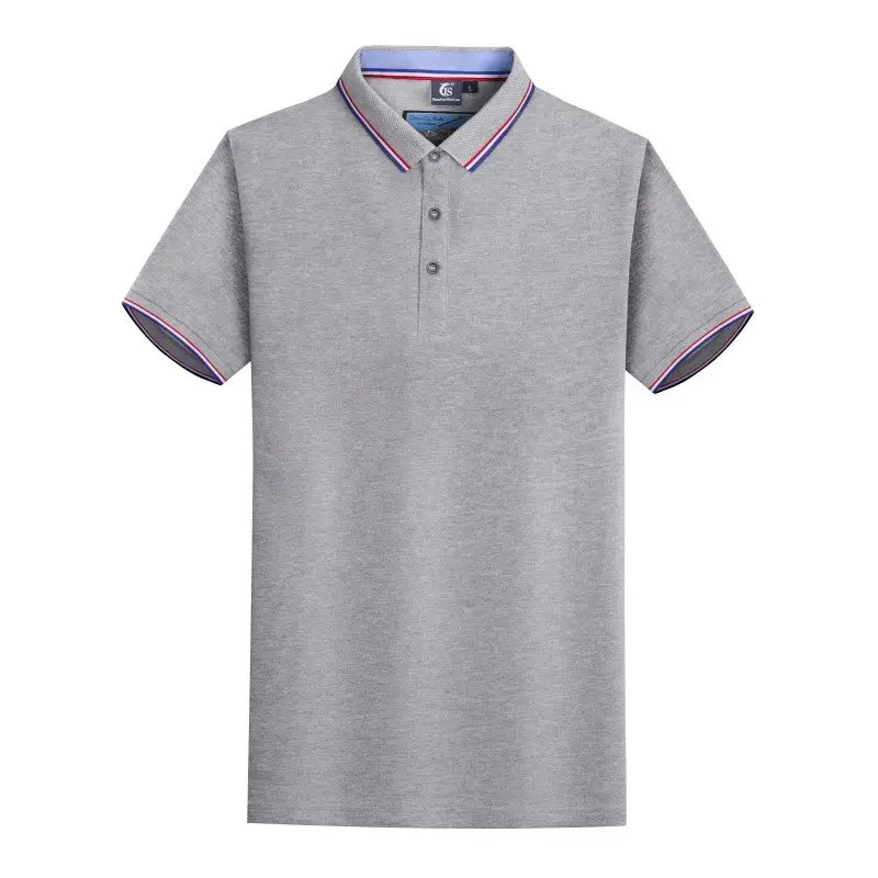 Men Blue Polo Shirt with Embroidered Collar