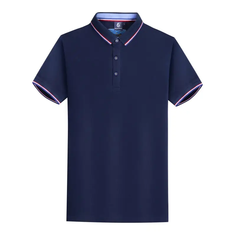 Men Blue Polo Shirt with Embroidered Collar