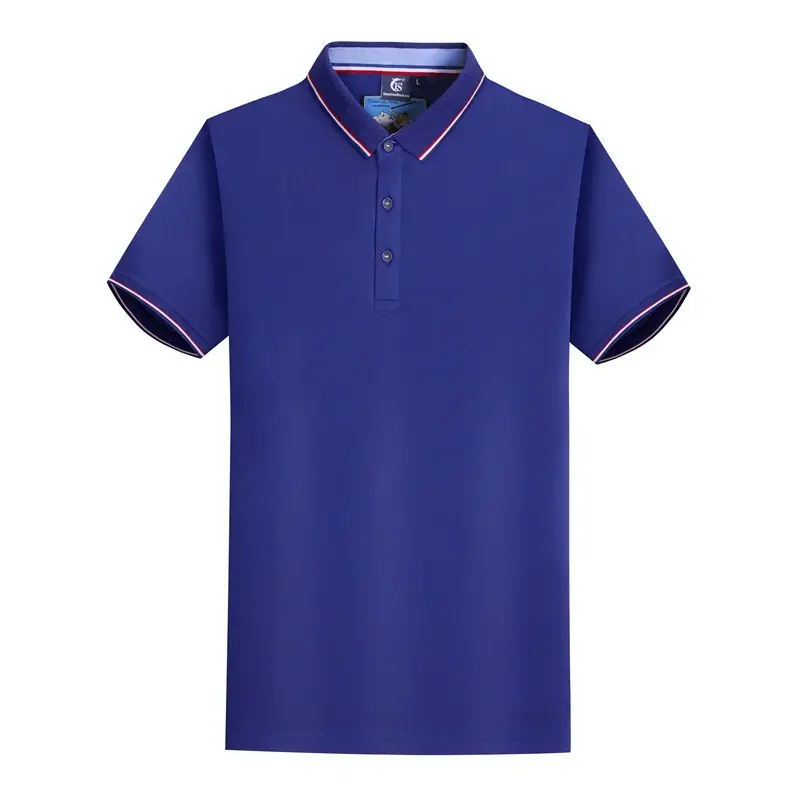 Men Blue Polo Shirt with Embroidered Collar