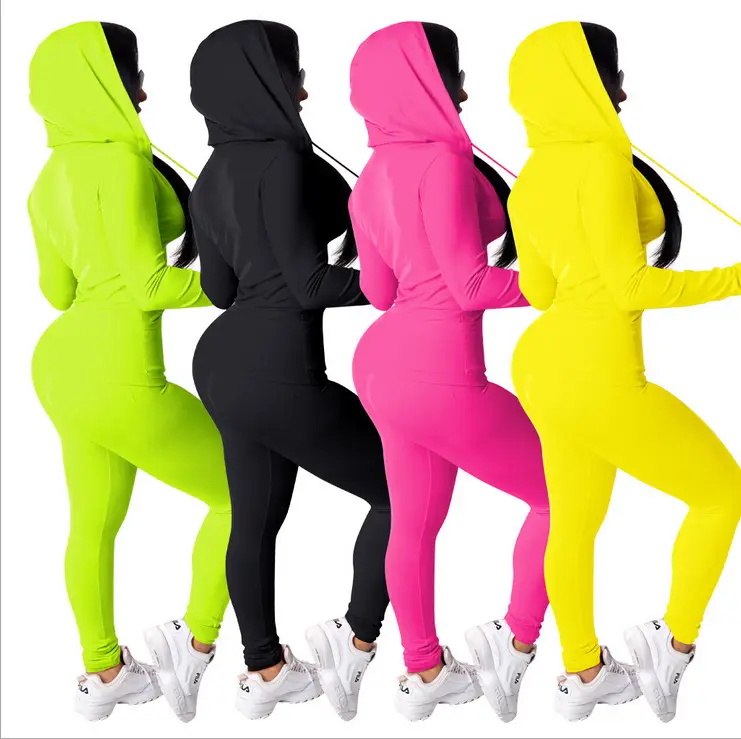 Black Hooded Two-Piece Casual Set for Women