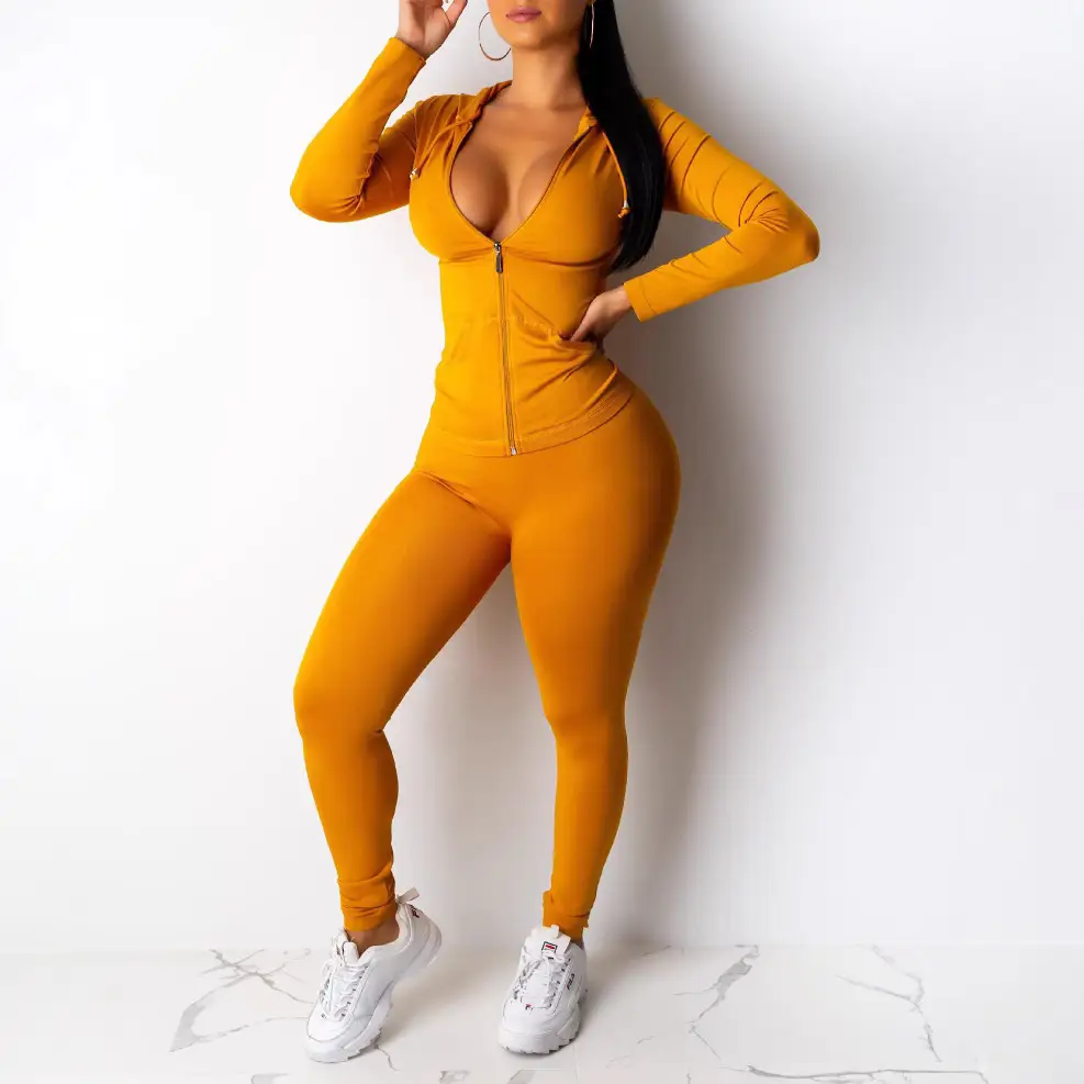 Black Hooded Two-Piece Casual Set for Women