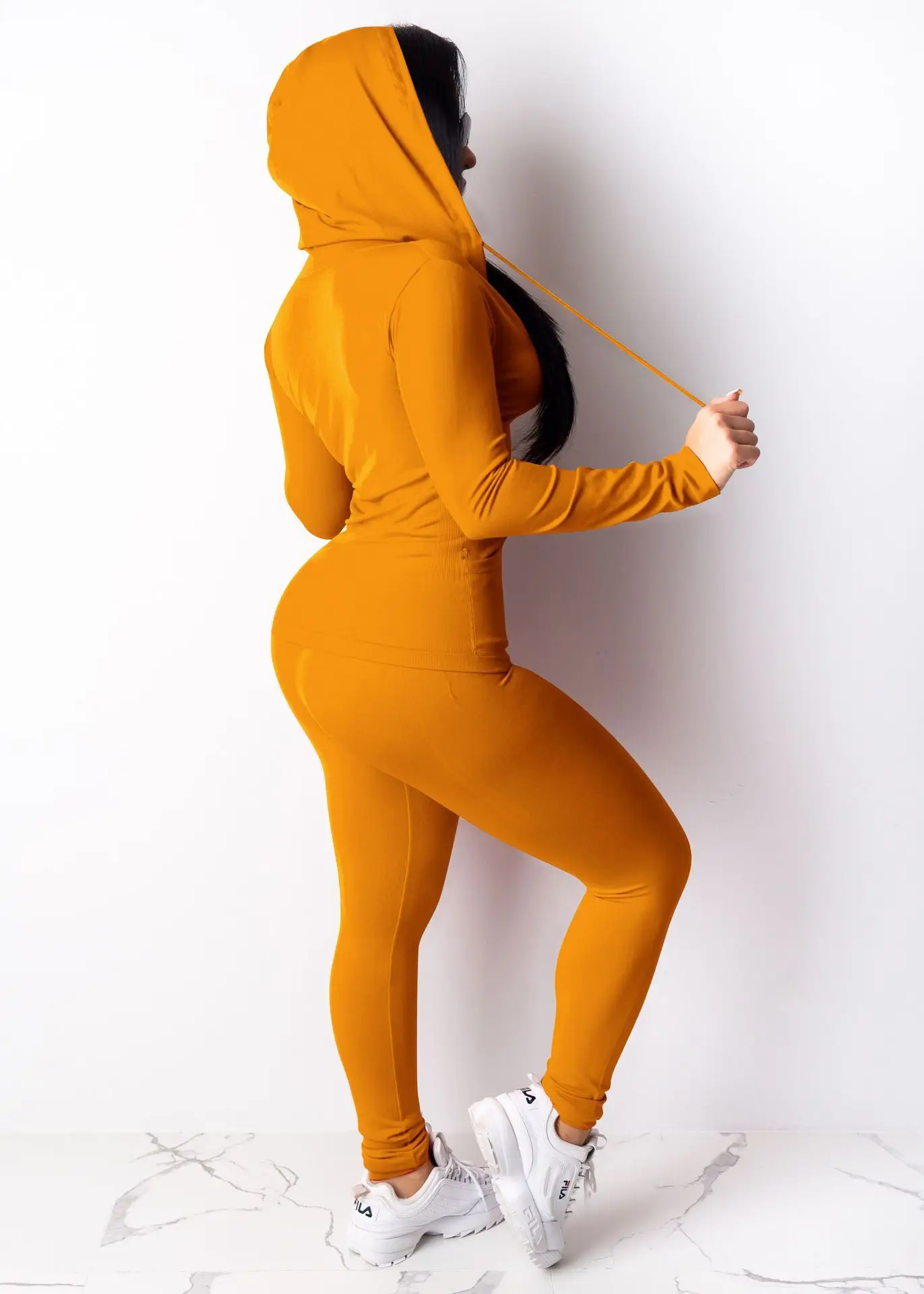Black Hooded Two-Piece Casual Set for Women — feature 8