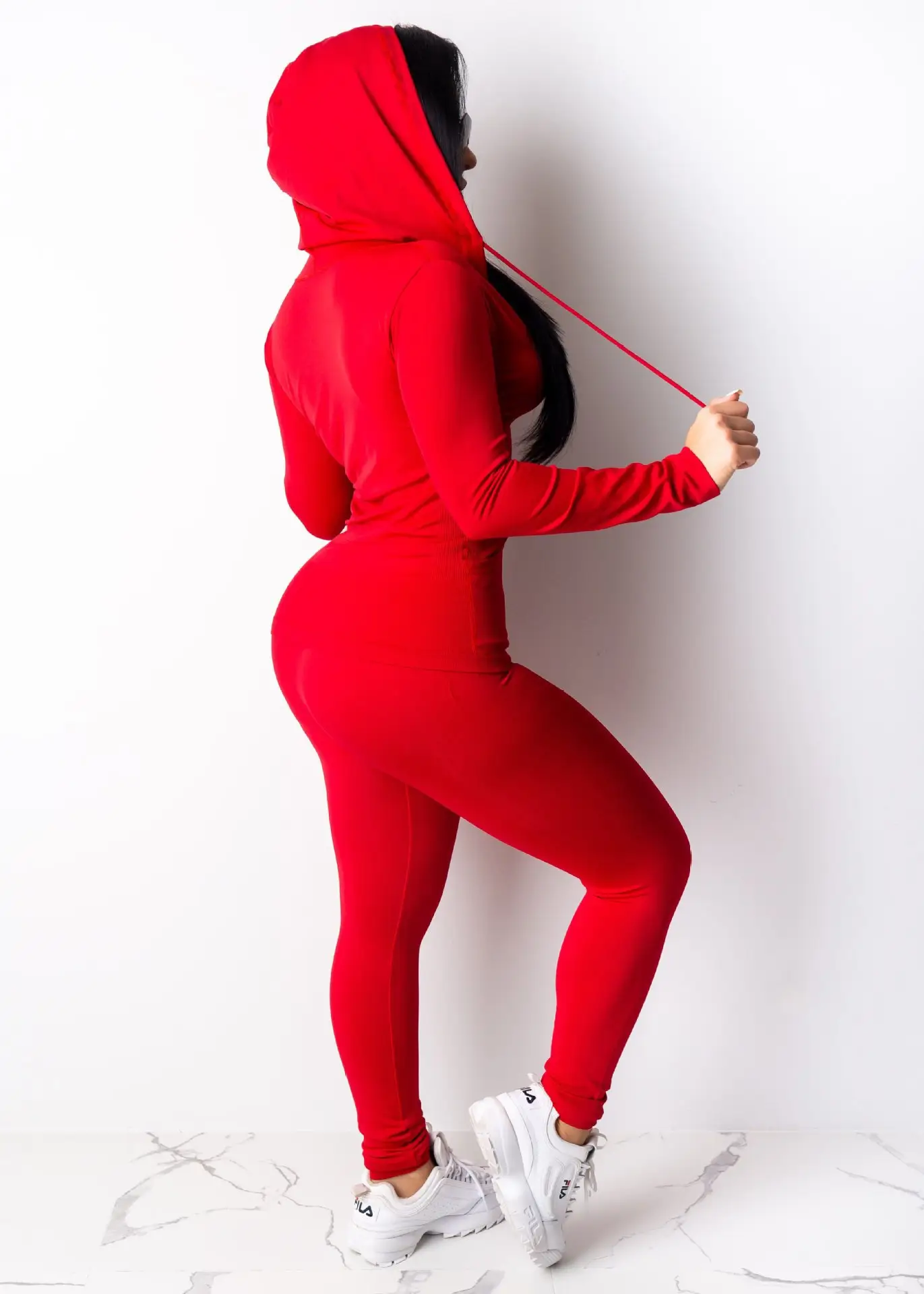 Black Hooded Two-Piece Casual Set for Women — feature 9