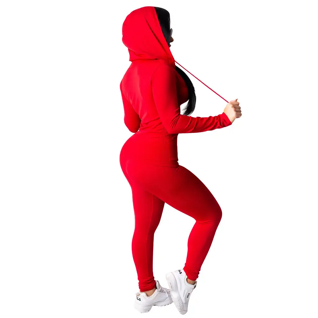 Black Hooded Two-Piece Casual Set for Women