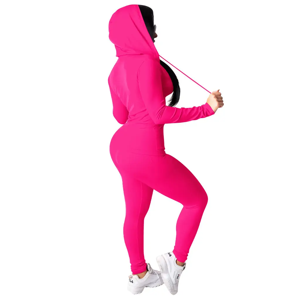 Black Hooded Two-Piece Casual Set for Women