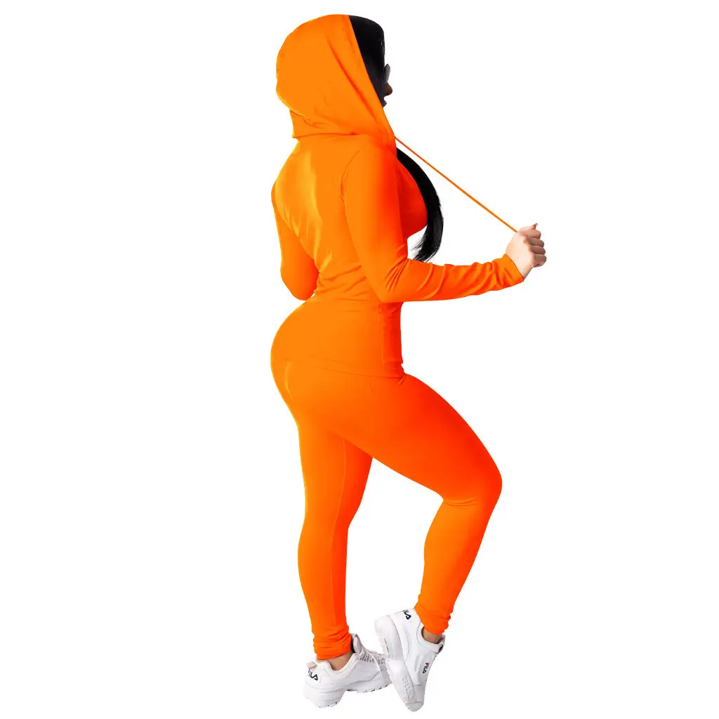 Black Hooded Two-Piece Casual Set for Women