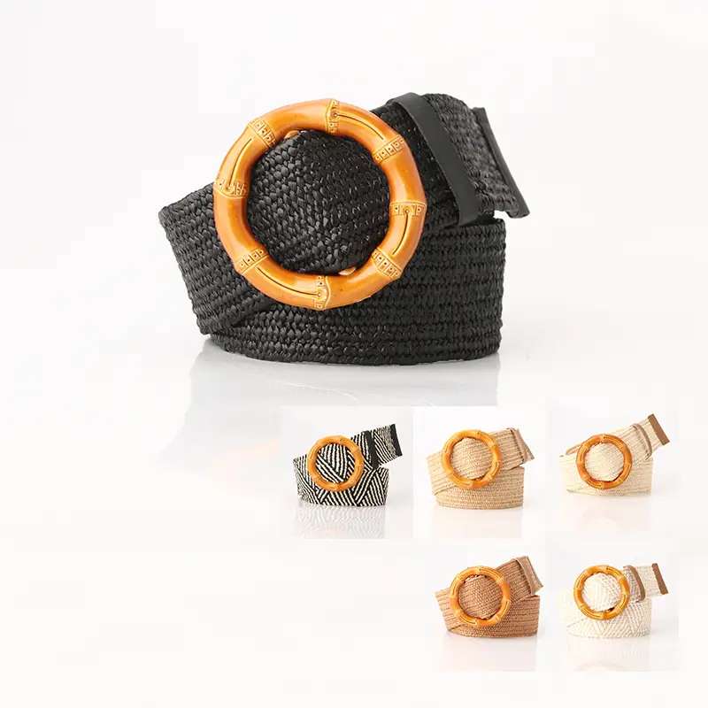 Women's Straw Belt with Wooden Buckle Large Size - Image 24