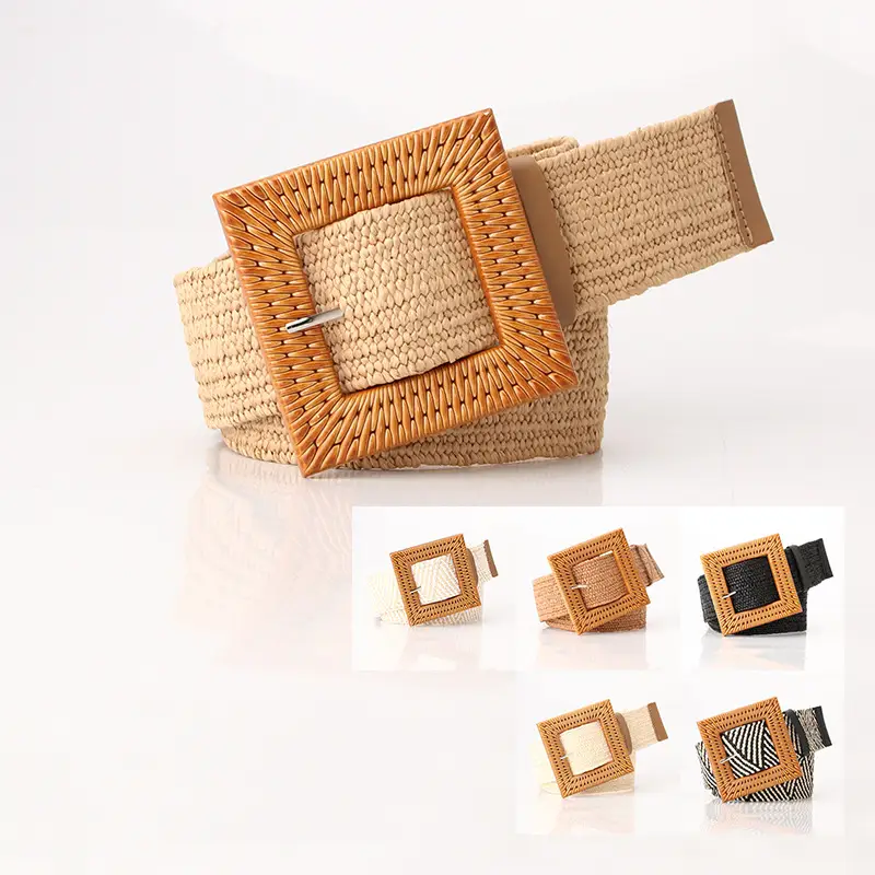 Women's Straw Belt with Wooden Buckle Large Size - Image 25
