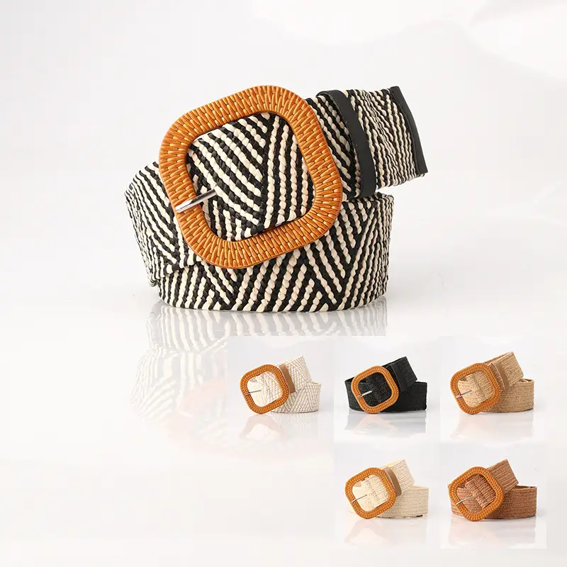 Women's Straw Belt with Wooden Buckle Large Size - Image 26