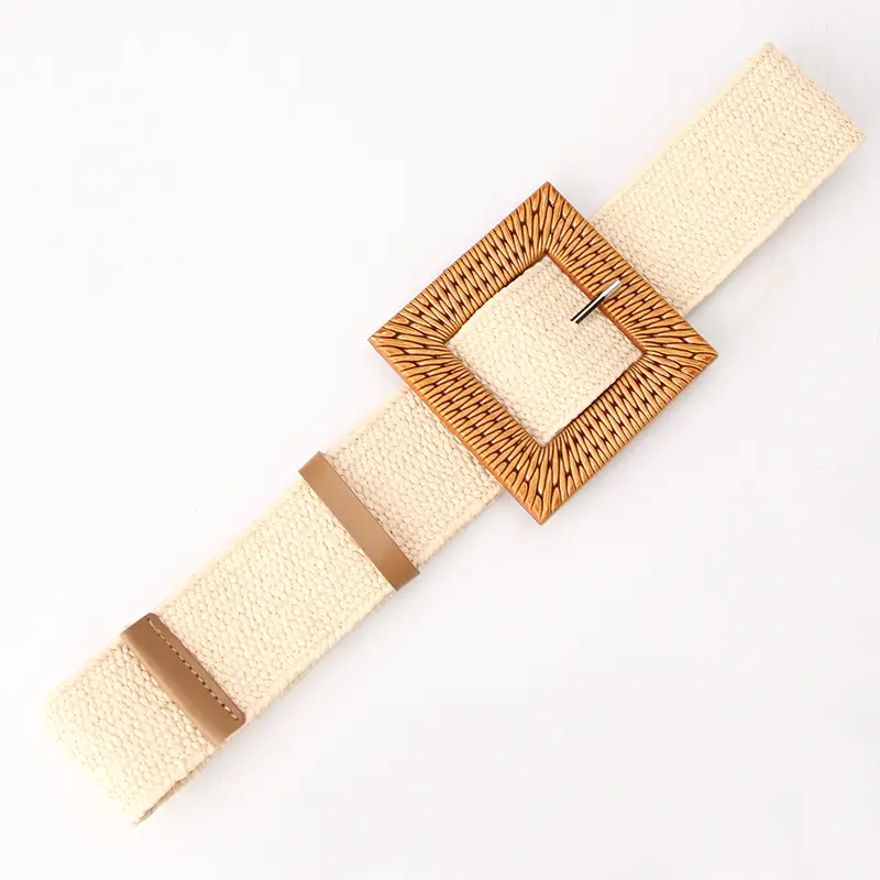 Women's Straw Belt with Wooden Buckle Large Size - Image 2