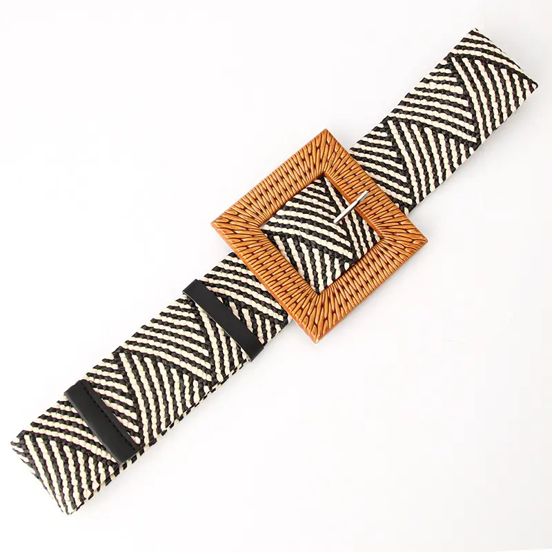 Women's Straw Belt with Wooden Buckle Large Size - Image 4