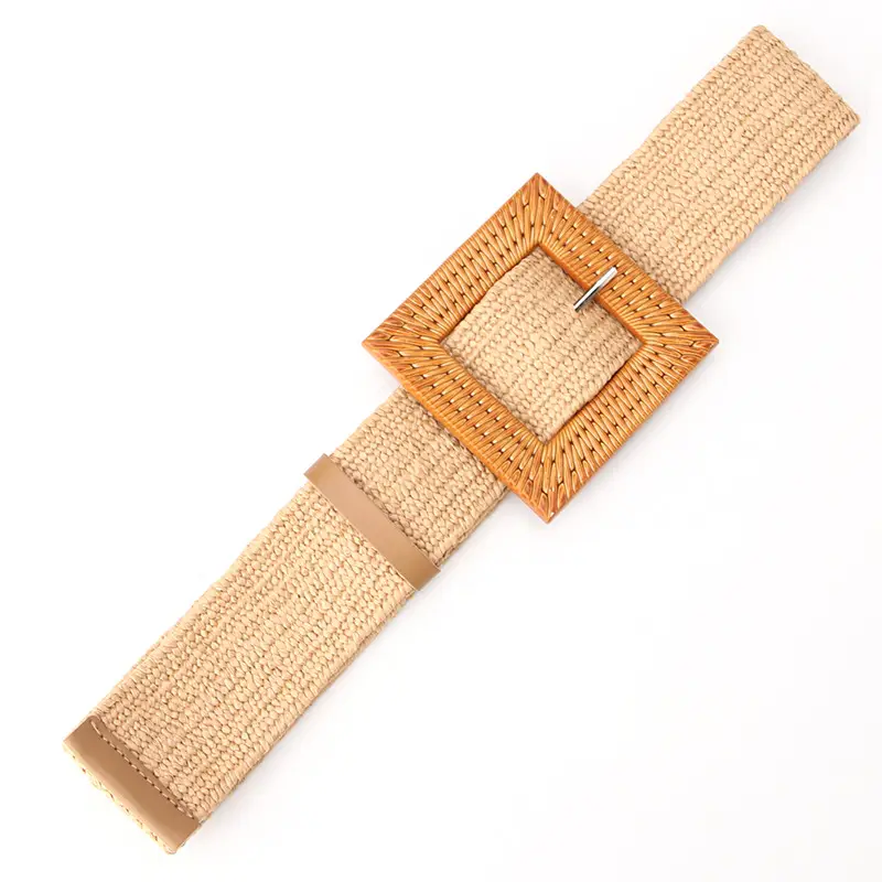 Women's Straw Belt with Wooden Buckle Large Size - Image 6