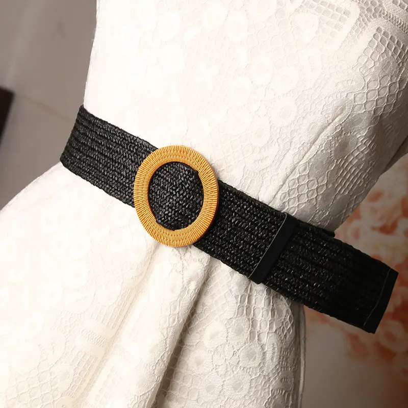 Women's Imitation Straw Belt with Round Buckle Design - Image 25