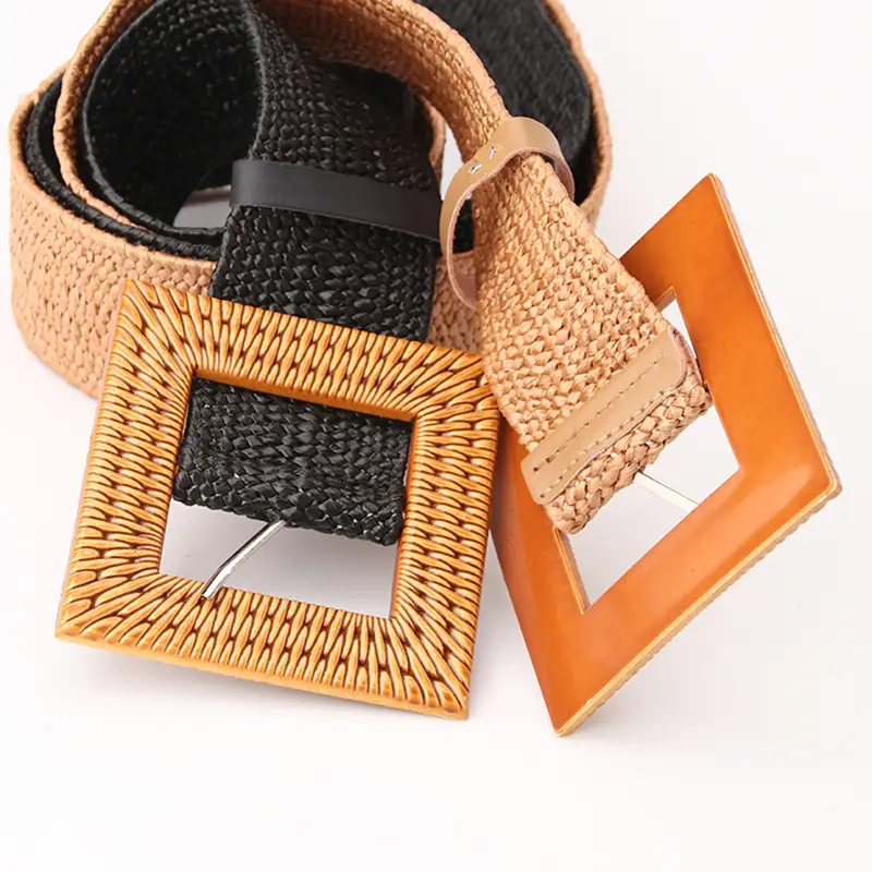 Women's Imitation Straw Belt with Round Buckle Design - Image 26
