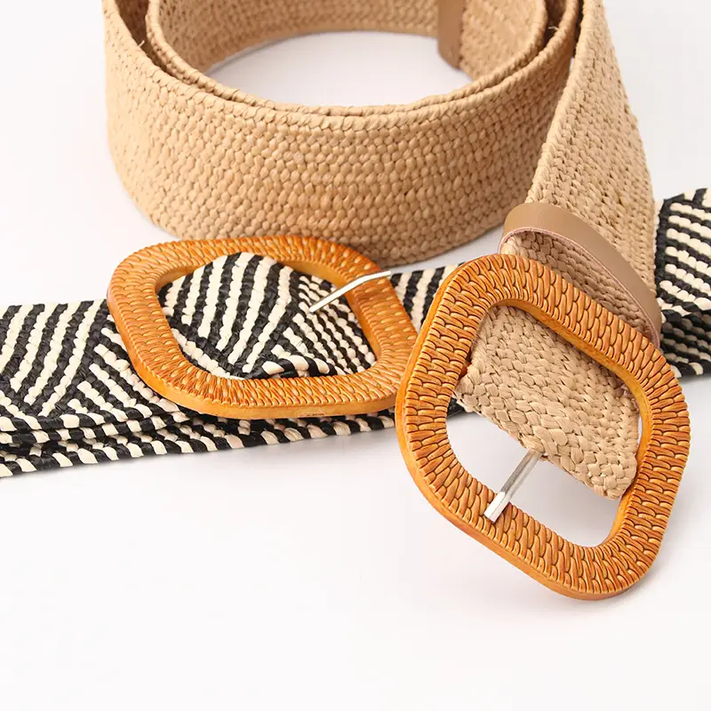 Women's Imitation Straw Belt with Round Buckle Design - Image 27