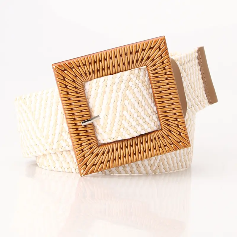 Women's Imitation Straw Belt with Round Buckle Design - Image 10