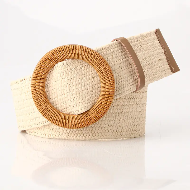 Women's Imitation Straw Belt with Round Buckle Design - Image 15