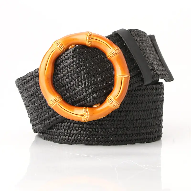 Women's Imitation Straw Belt with Round Buckle Design - Image 18