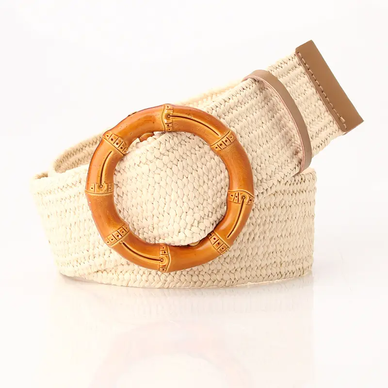Women's Imitation Straw Belt with Round Buckle Design - Image 19