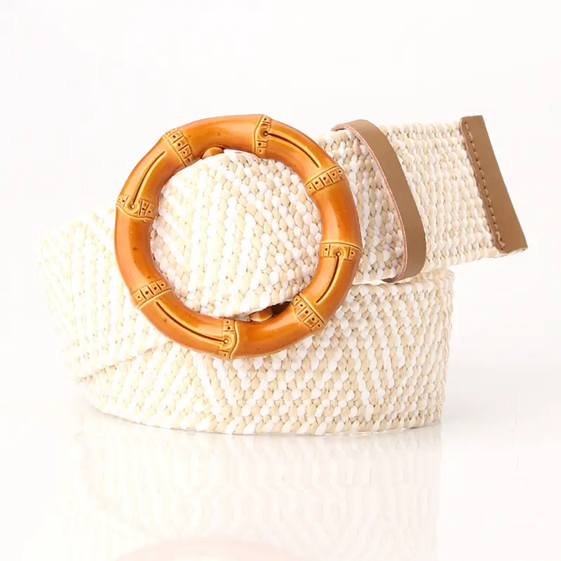 Women's Imitation Straw Belt with Round Buckle Design - Image 22