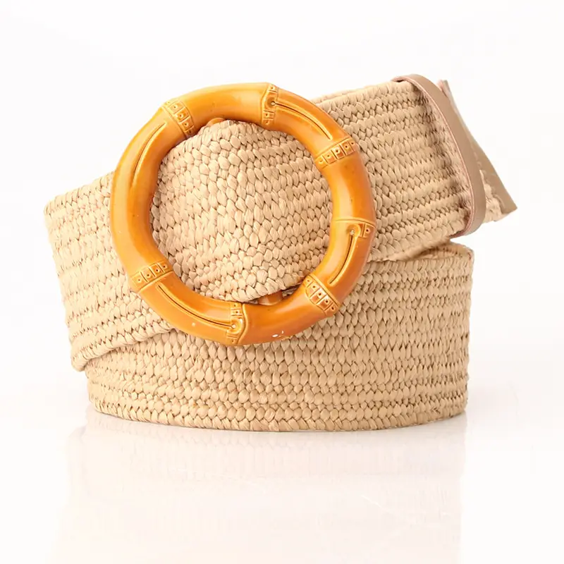 Women's Imitation Straw Belt with Round Buckle Design - Image 23