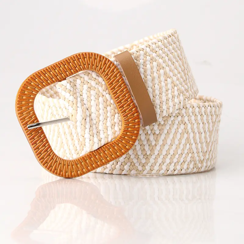 Women's Imitation Straw Belt with Round Buckle Design - Image 4